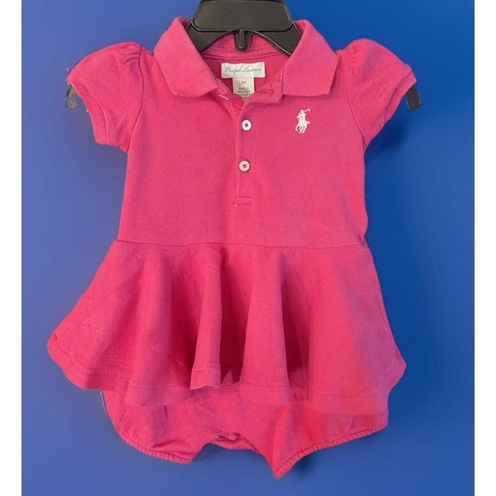 Ralph Lauren Girl's Polo Shortall Dress Hot Pink Size 3 Months 3m Bubble Summer